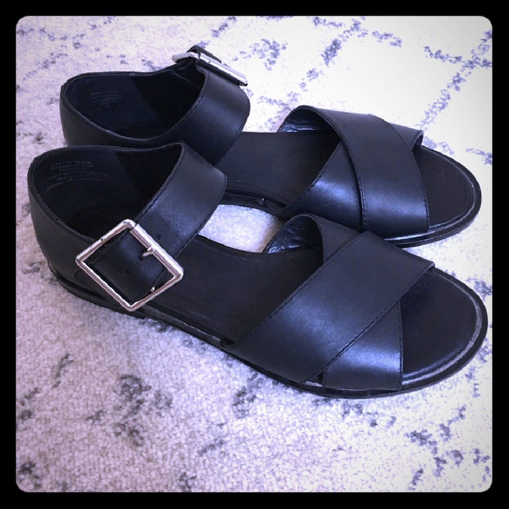 Shellys London Queena Black Leather Sandals